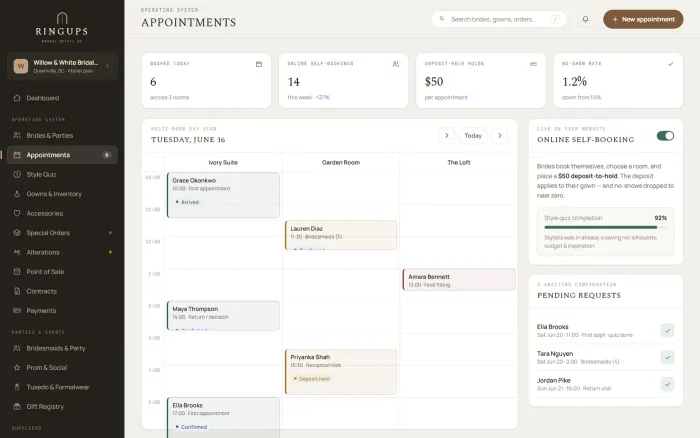 The RingUps appointments book